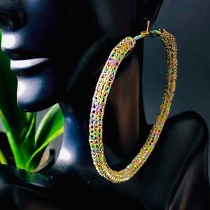 3” Handmade Tri-Color Foiled Wire Crocheted Hoops